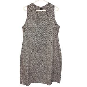 Eileen Fisher Cotton Shift Dress Pebble Polka Dot Black Ivory L